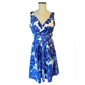 Suzi Chin For Maggy Boutique Vibrant Floral Blue White Retro Style Dress Sz 8